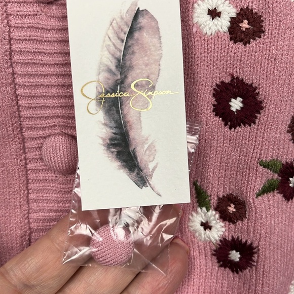 Jessica Simpson Womens Cardigan XS Pink Short Sleeves Embroidered Floral NWT - Picture 3 of 12